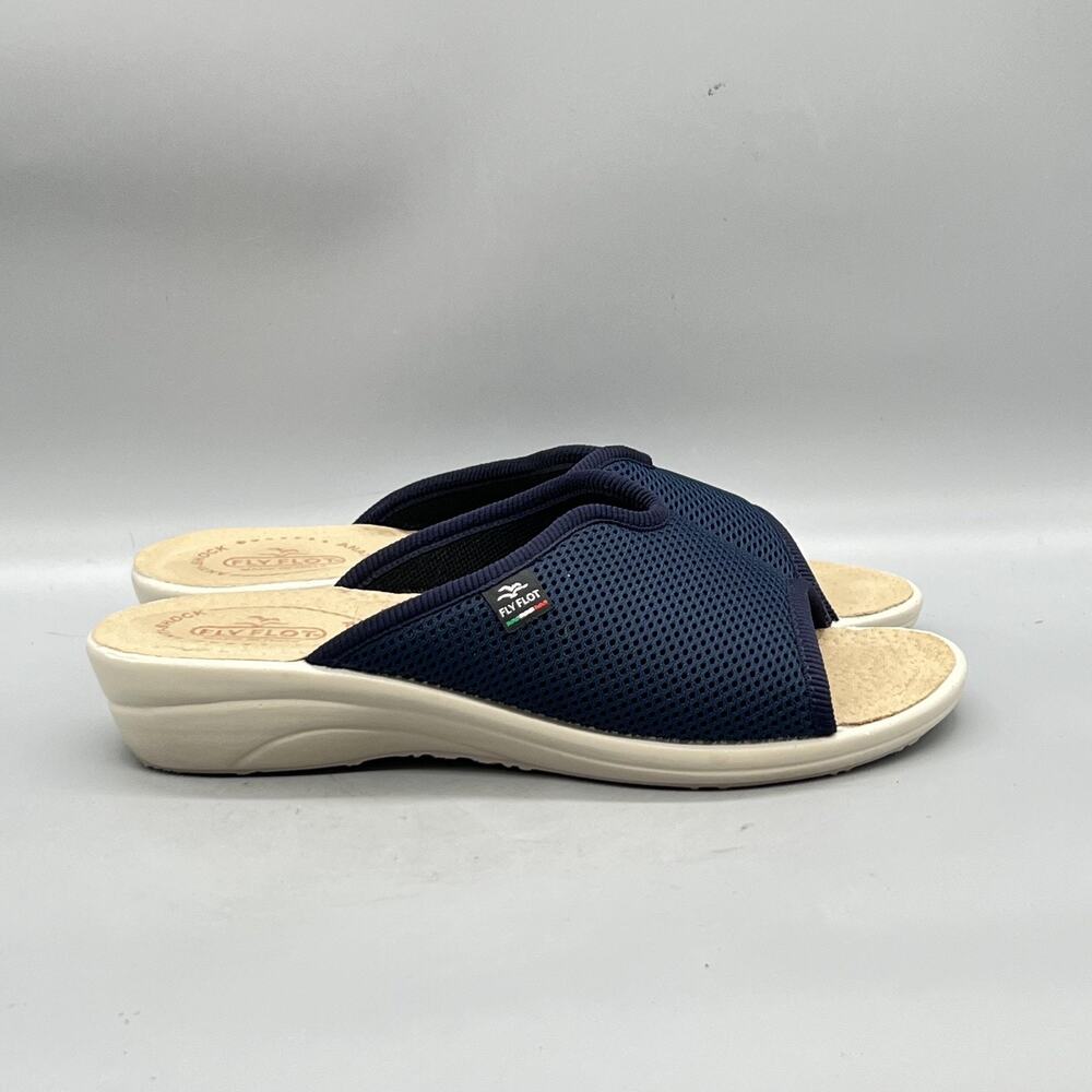 Fly Flot Sandals Womens 9 Blue Synthetic Slide Wedge Comfort Shoes Made In Italy